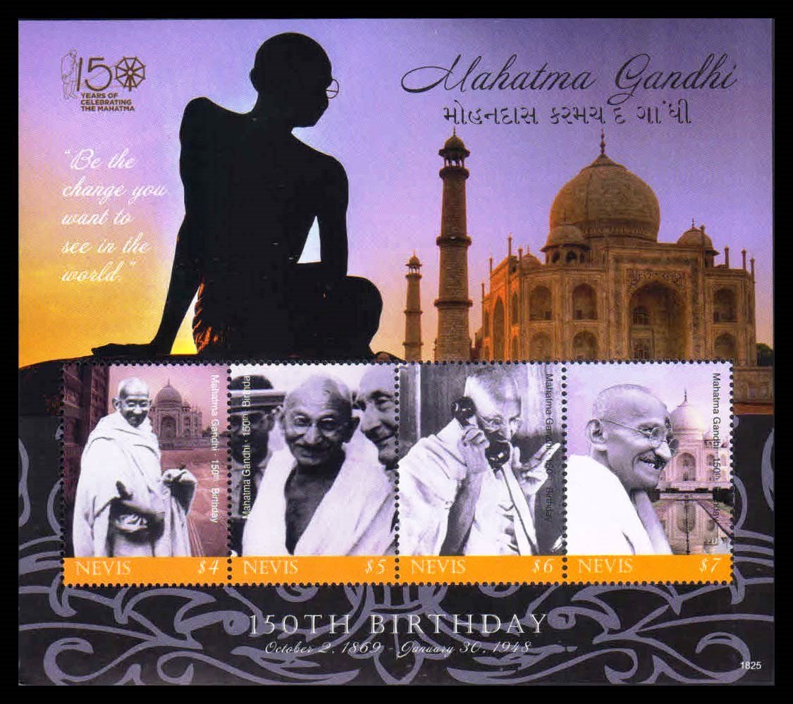 NEVIS 2019 - Mahatma Gandhi, 150th Birthday, Taj Mahal Agra, Miniature Sheet of 4 Stamps, MNH